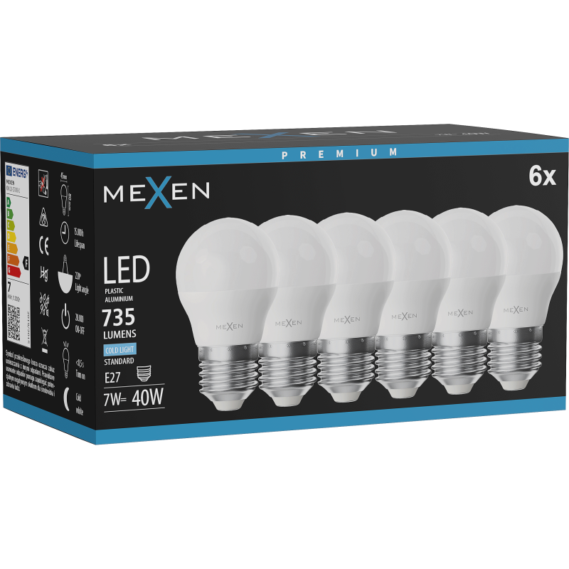 Mexen Nova 6x LED Bulb E27, G45, 7W, Cool - 6500K, 735 lm - L101-E27-0765-01x06