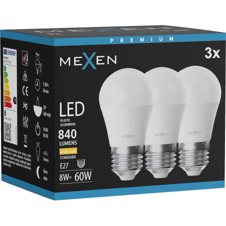 Mexen Nova 3x LED Bulb E27, G45, 8W, Warm - 3000K, 840 lm - L101-E27-0830-01x03