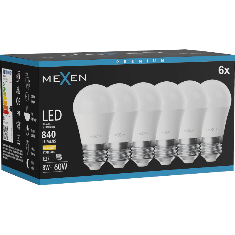 Mexen Nova 6x LED Bulb E27, G45, 8W, Warm - 3000K, 840 lm - L101-E27-0830-01x06