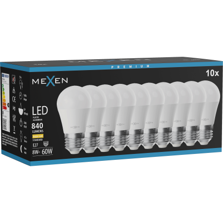 Mexen Nova 10x LED Bulb E27, G45, 8W, Warm - 3000K, 840 lm - L101-E27-0830-01x10