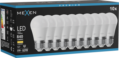 Mexen Nova 10x LED Bulb E27, G45, 8W, Warm - 3000K, 840 lm - L101-E27-0830-01x10