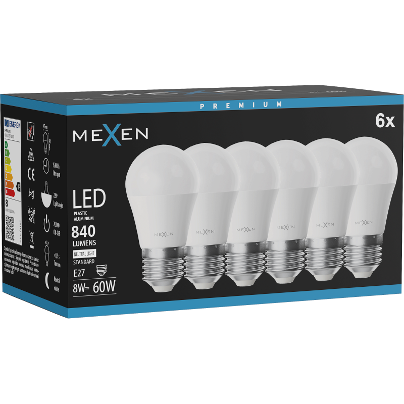 Mexen Nova 6x LED Bulb E27, G45, 8W, Neutral - 4000K, 840 lm - L101-E27-0840-01x06