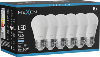 Mexen Nova 6x LED Bulb E27, G45, 8W, Cold - 6500K, 840 lm - L101-E27-0865-01x06
