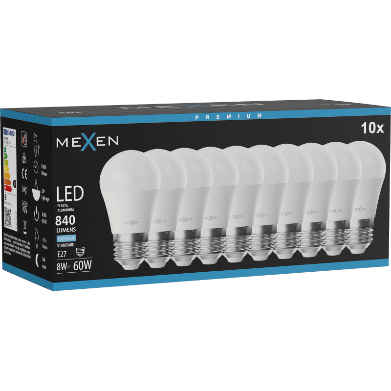 Mexen Nova 10x LED Bulb E27, G45, 8W, Cool - 6500K, 840 lm - L101-E27-0865-01x10