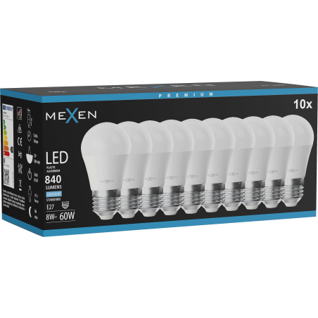 Mexen Nova 10x LED Bulb E27, G45, 8W, Cool - 6500K, 840 lm - L101-E27-0865-01x10
