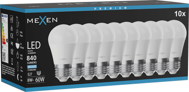 Mexen Nova 10x LED Bulb E27, G45, 8W, Cool - 6500K, 840 lm - L101-E27-0865-01x10