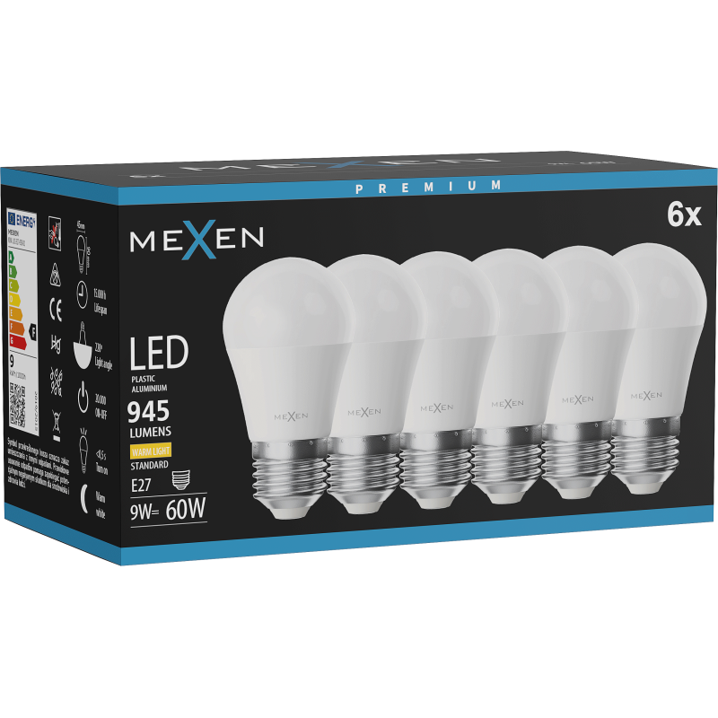 Mexen Nova 6x LED Bulb E27, G45, 9W, Warm - 3000K, 945 lm - L101-E27-0930-01x06