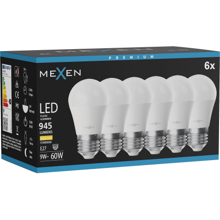 Mexen Nova 6x LED Bulb E27, G45, 9W, Warm - 3000K, 945 lm - L101-E27-0930-01x06