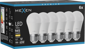 Mexen Nova 6x LED Bulb E27, G45, 9W, Warm - 3000K, 945 lm - L101-E27-0930-01x06