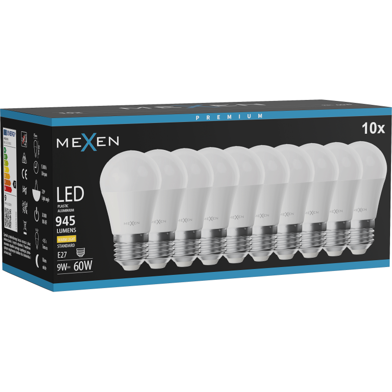 Mexen Nova 10x LED Bulb E27, G45, 9W, Warm - 3000K, 945 lm - L101-E27-0930-01x10