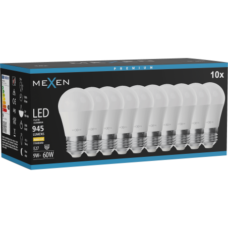 Mexen Nova 10x LED Bulb E27, G45, 9W, Warm - 3000K, 945 lm - L101-E27-0930-01x10