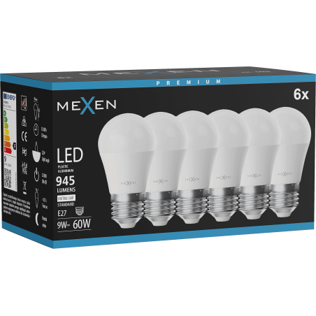 Mexen Nova 6x LED Bulb E27, G45, 9W, Neutral - 4000K, 945 lm - L101-E27-0940-01x06