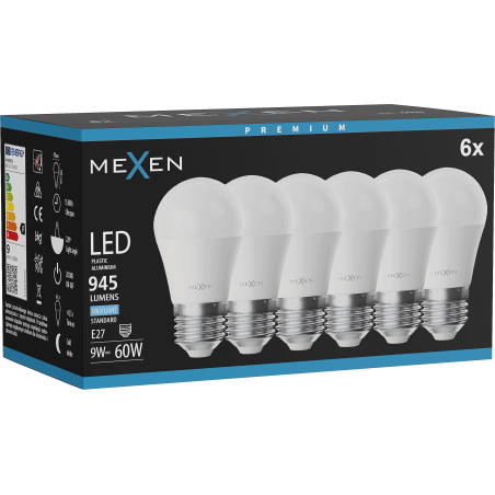 Mexen Nova 6x LED Bulb E27, G45, 9W, Cool - 6500K, 945 lm - L101-E27-0965-01x06