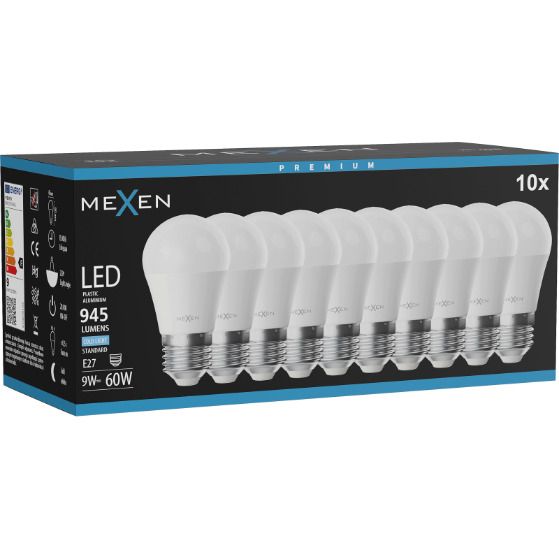 Mexen Nova 10x LED Bulb E27, G45, 9W, Cool - 6500K, 945 lm - L101-E27-0965-01x10