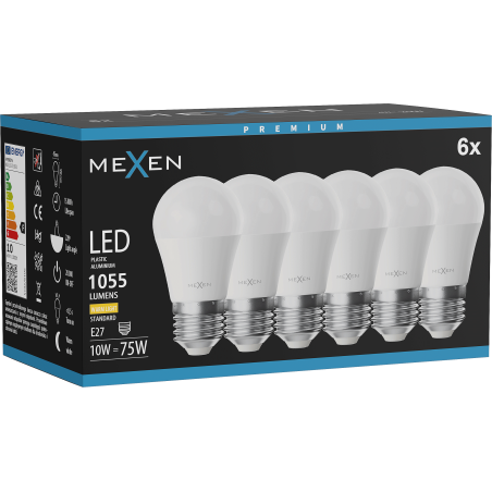 Mexen Nova 6x LED Bulb E27, G45, 10W, Warm - 3000K, 1055 lm - L101-E27-1030-01x06