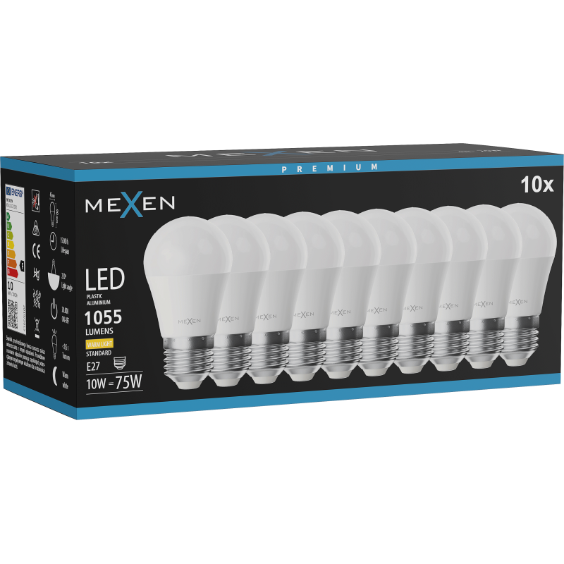 Mexen Nova 10x LED Bulb E27, G45, 10W, Warm - 3000K, 1055 lm - L101-E27-1030-01x10