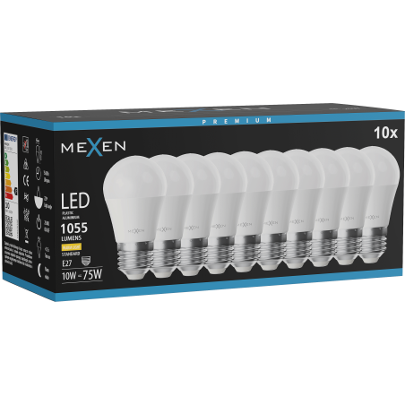 Mexen Nova 10x LED Bulb E27, G45, 10W, Warm - 3000K, 1055 lm - L101-E27-1030-01x10