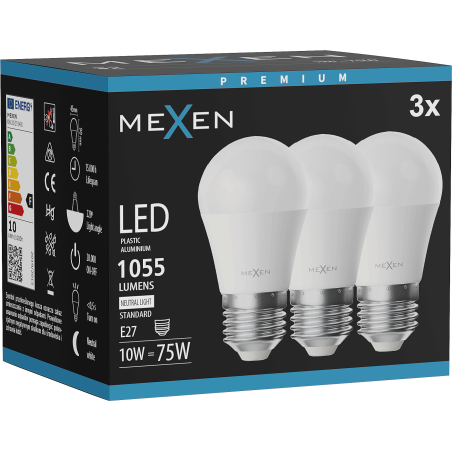Mexen Nova 3x LED Bulb E27, G45, 10W, Neutral - 4000K, 1055 lm - L101-E27-1040-01x03