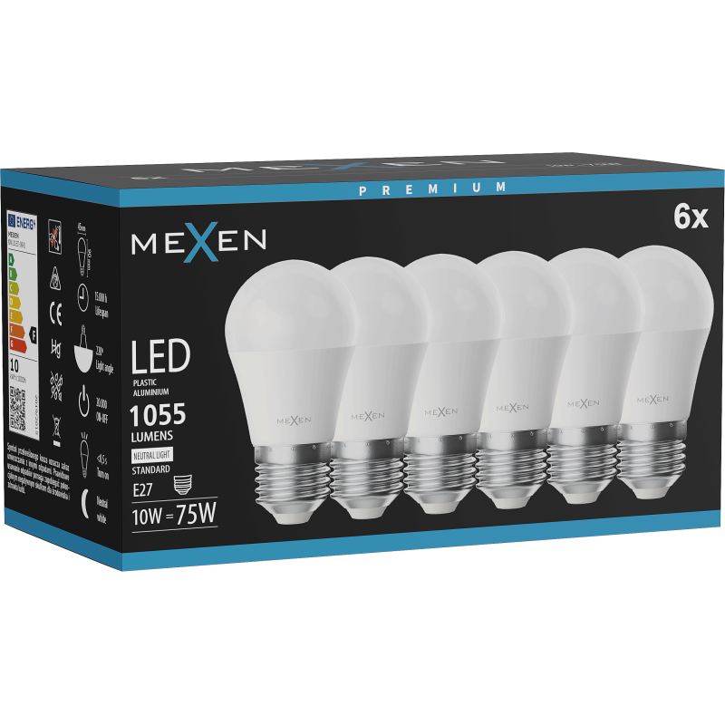 Mexen Nova 6x LED Bulb E27, G45, 10W, Neutral - 4000K, 1055 lm - L101-E27-1040-01x06