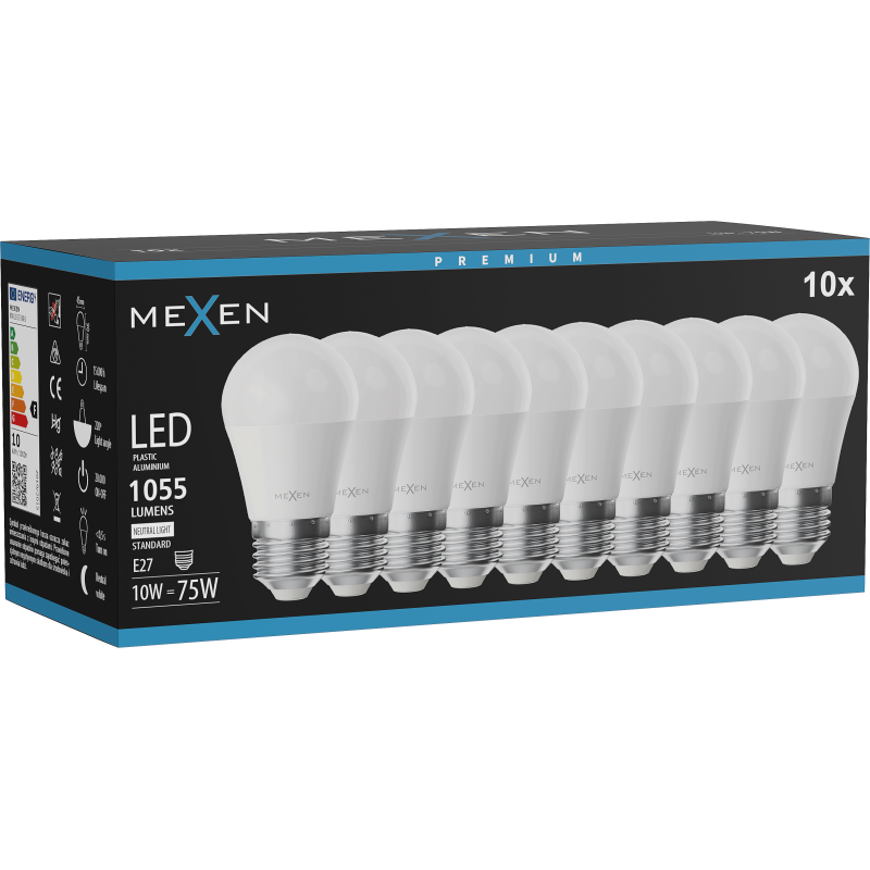 Mexen Nova 10x LED Bulb E27, G45, 10W, Neutral - 4000K, 1055 lm - L101-E27-1040-01x10