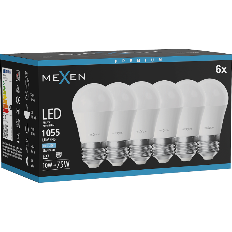 Mexen Nova 6x LED Bulb E27, G45, 10W, Cool - 6500K, 1055 lm - L101-E27-1065-01x06