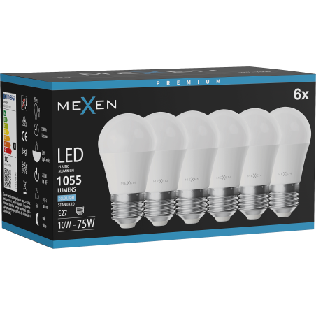 Mexen Nova 6x LED Bulb E27, G45, 10W, Cool - 6500K, 1055 lm - L101-E27-1065-01x06