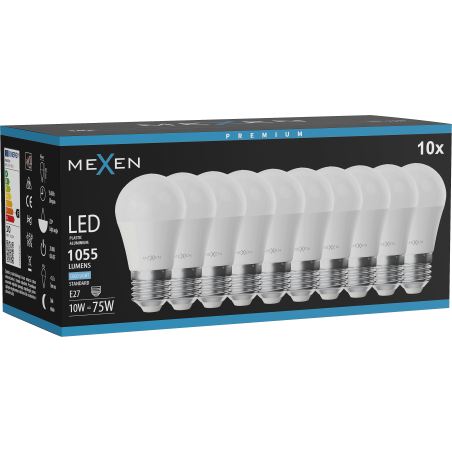 Mexen Nova 10x LED Bulb E27, G45, 10W, Cool - 6500K, 1055 lm - L101-E27-1065-01x10