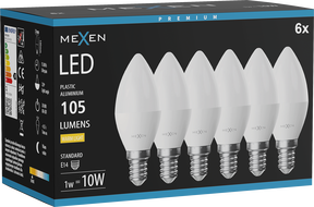 Mexen Nova 6x LED Bulb E14, C37, 1W, Warm - 3000K, 105 lm - L102-E14-0130-01x06