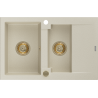 Mexen Gaspar 1.5-bowl granite sink with drainer 737 x 475 mm, beige, gold siphon - 6507731505-69-G