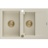 Mexen Gaspar granite sink 1.5-bowl with drainer 737 x 475 mm, beige, golden siphon - 6507731505-69-G