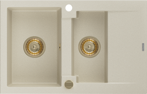 Mexen Gaspar 1.5-bowl granite sink with drainer 737 x 475 mm, beige, gold siphon - 6507731505-69-G