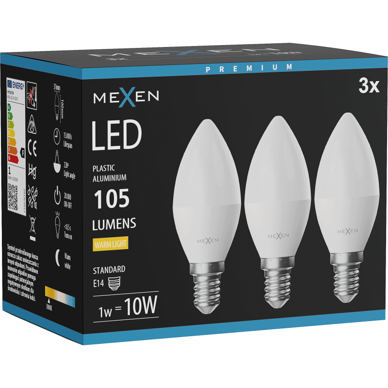Mexen Nova 3x LED Bulb E14, C37, 1W, Neutral - 4000K, 105 lm - L102-E14-0140-01x03