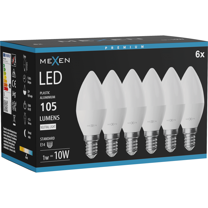 Mexen Nova 6x LED Bulb E14, C37, 1W, Neutral - 4000K, 105 lm - L102-E14-0140-01x06