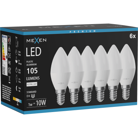 Mexen Nova 6x LED Bulb E14, C37, 1W, Neutral - 4000K, 105 lm - L102-E14-0140-01x06