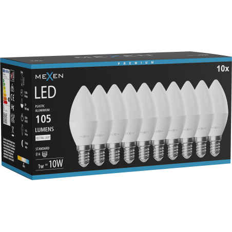 Mexen Nova 10x LED Bulb E14, C37, 1W, Neutral - 4000K, 105 lm - L102-E14-0140-01x10