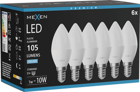 Mexen Nova 6x LED Bulb E14, C37, 1W, Cold - 6500K, 105 lm - L102-E14-0165-01x06