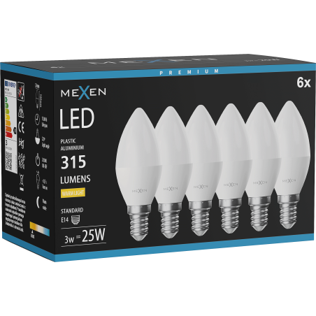 Mexen Nova 6x LED Bulb E14, C37, 3W, Warm - 3000K, 315 lm - L102-E14-0330-01x06