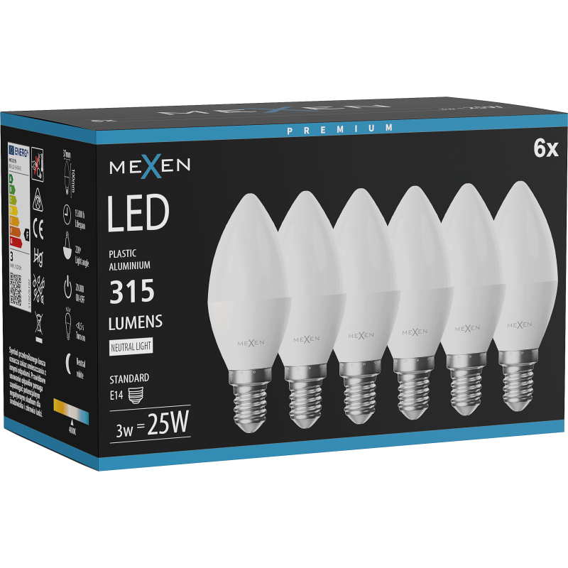 Mexen Nova 6x LED Bulb E14, C37, 3W, Neutral - 4000K, 315 lm - L102-E14-0340-01x06