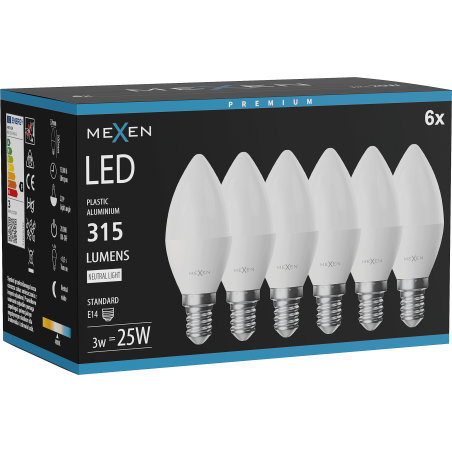 Mexen Nova 6x LED Bulb E14, C37, 3W, Neutral - 4000K, 315 lm - L102-E14-0340-01x06