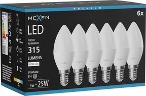 Mexen Nova 6x LED Bulb E14, C37, 3W, Neutral - 4000K, 315 lm - L102-E14-0340-01x06