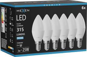 Mexen Nova 6x LED Bulb E14, C37, 3W, Cool - 6500K, 315 lm - L102-E14-0365-01x06