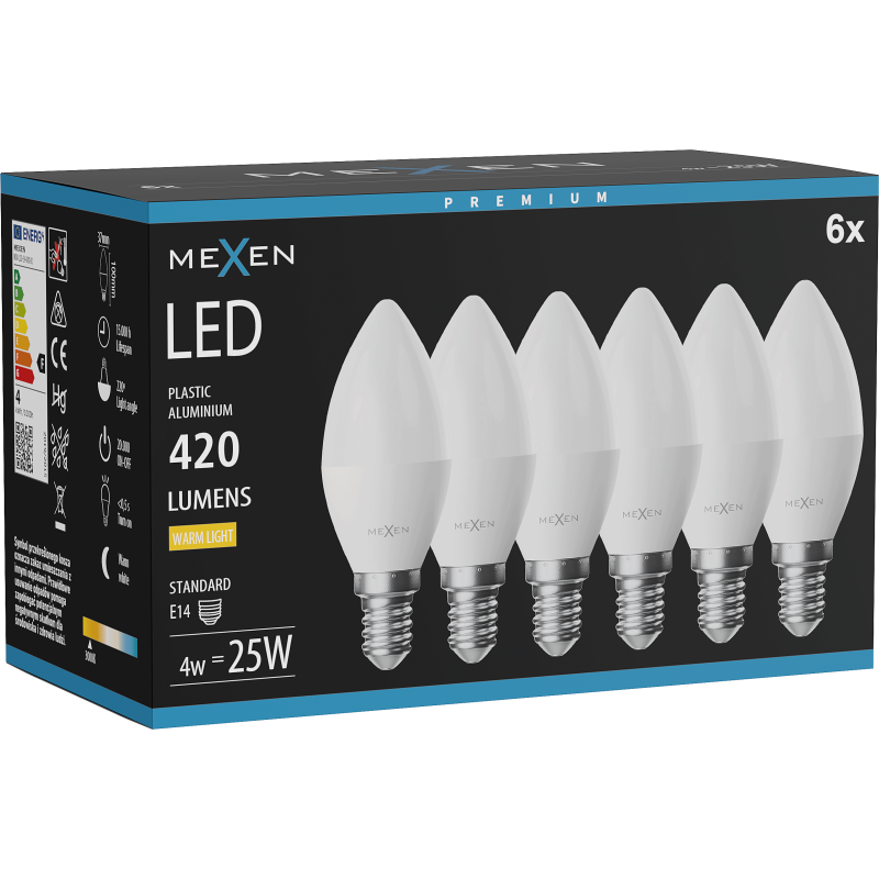 Mexen Nova 6x LED Bulb E14, C37, 4W, Warm - 3000K, 420 lm - L102-E14-0430-01x06