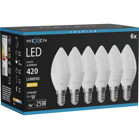 Mexen Nova 6x LED Bulb E14, C37, 4W, Warm - 3000K, 420 lm - L102-E14-0430-01x06