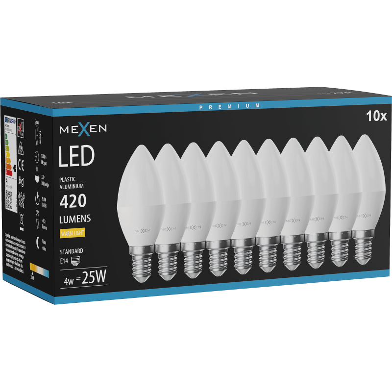 Mexen Nova 10x LED Bulb E14, C37, 4W, Warm - 3000K, 420 lm - L102-E14-0430-01x10
