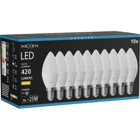 Mexen Nova 10x LED Bulb E14, C37, 4W, Warm - 3000K, 420 lm - L102-E14-0430-01x10