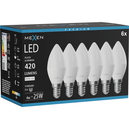 Mexen Nova 6x LED Bulb E14, C37, 4W, Neutral - 4000K, 420 lm - L102-E14-0440-01x06