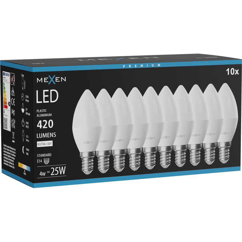 Mexen Nova 10x LED Bulb E14, C37, 4W, Neutral - 4000K, 420 lm - L102-E14-0440-01x10