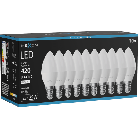 Mexen Nova 10x LED Bulb E14, C37, 4W, Neutral - 4000K, 420 lm - L102-E14-0440-01x10