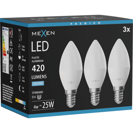 Mexen Nova 3x LED bulb E14, C37, 4W, Cold - 6500K, 420 lm - L102-E14-0465-01x03