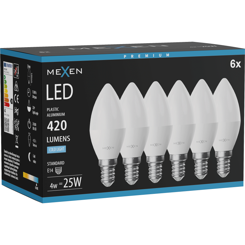 Mexen Nova 6x LED Bulb E14, C37, 4W, Cool - 6500K, 420 lm - L102-E14-0465-01x06